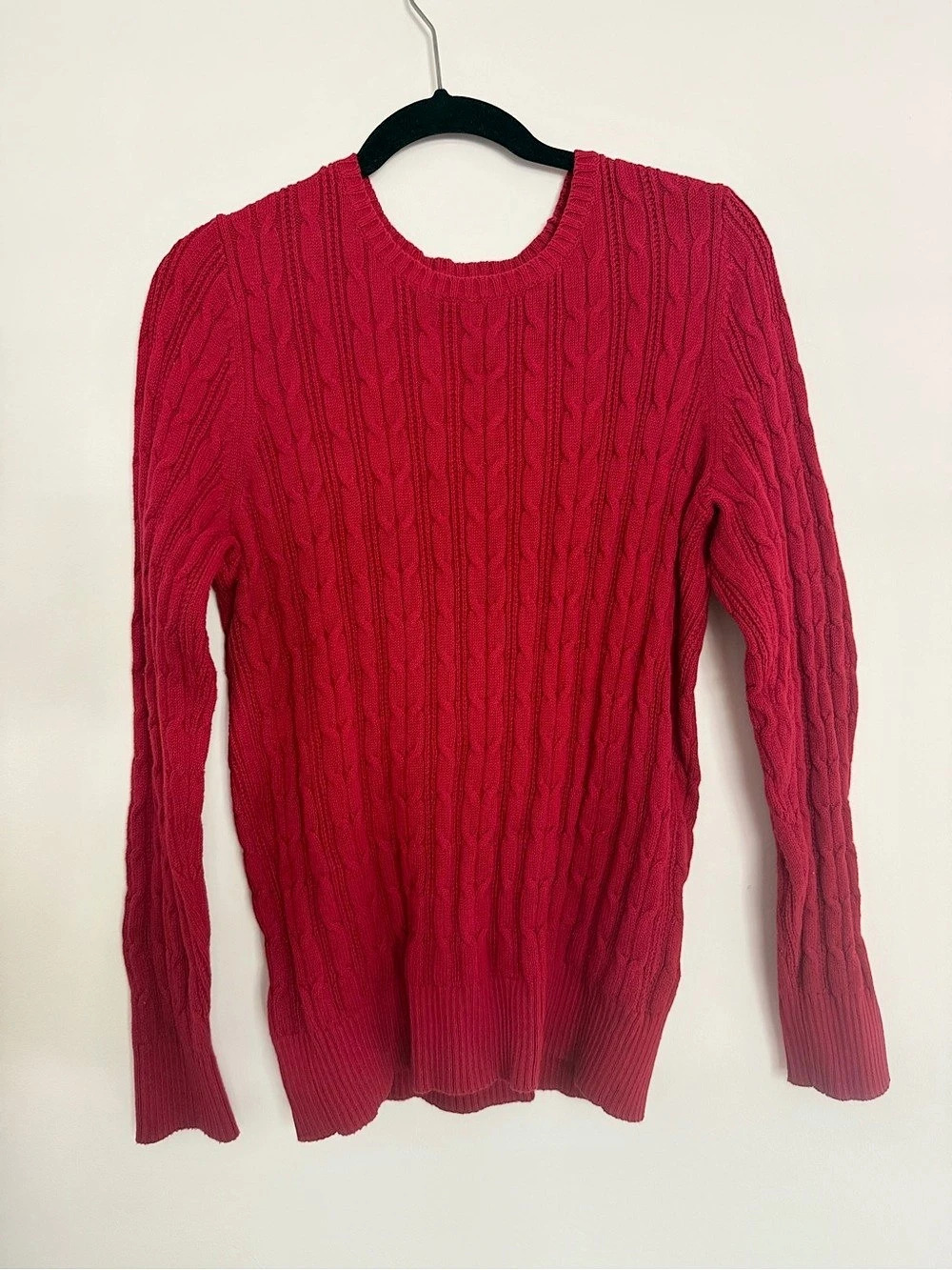 St. John's Bay Cable Knit Crewneck Cotton Sweater Red Size Large